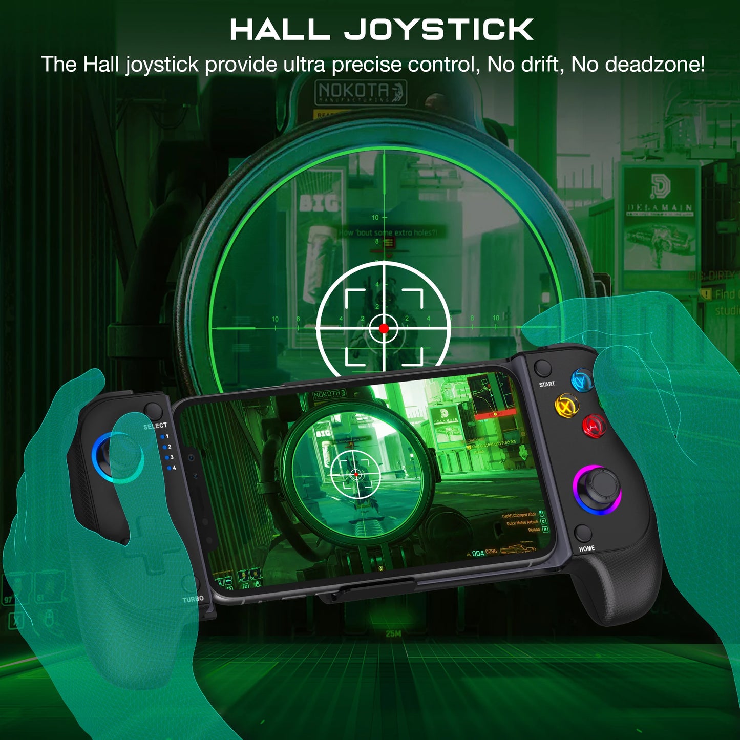 DinoFire Cell Phone Gamepad Joystick for iPhone Android Control Bluetooth Controller Trigger with Hall Effect Stick Mobile Game