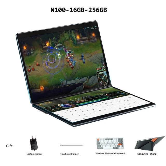 Dual Screen Laptop Intel N100 Processor 13.5+13.5 Inch touch Screen Gaming Laptop DDR4 32GB 1TB 512GB SSD Notebook Computer