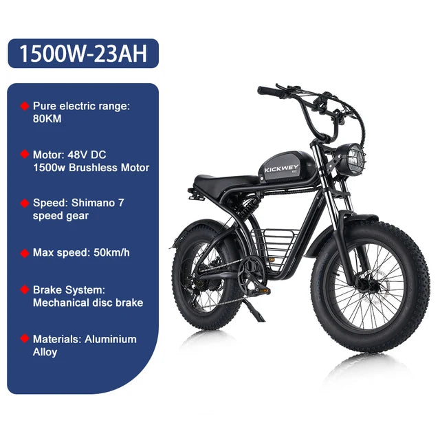 Electric Bike for Adults, 4.0Fat Tire Ebike 20" Electric Bike 2000W Electric Mountain Bike 48V/23Ah Removable Battery 31MPH tyre