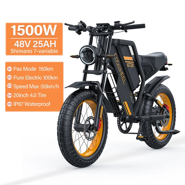 Electric bike 2000w Motor Mountain bikes Electric Dirt Bike 20Inch Fat Tires Motorcycle 48V 25AH Removable Battery Motocycle