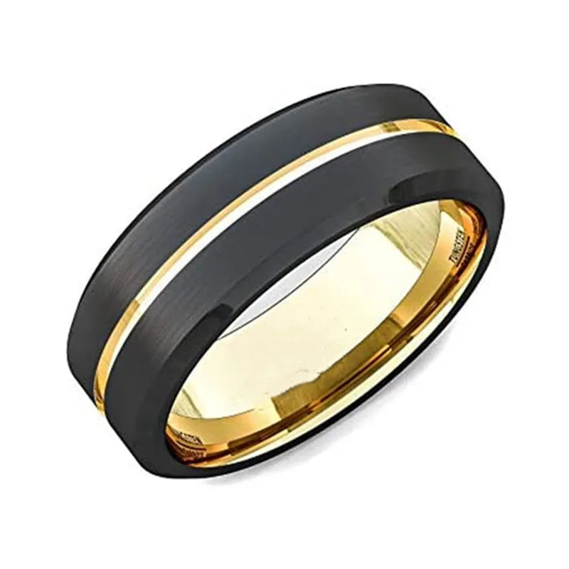 FDLK   New 4 Colors 8mm Black Brushed Black Edge Stainless Steel Ring Groove Stripe Men's Wedding Ring Jewelry Wholesale