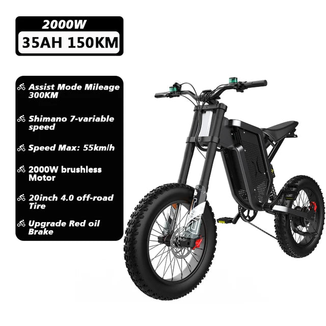 FZFT X21 Adults Electric Bike 2000W 48V35AH High Capacity Battery Electric Motorcycles 20 Inch Off-Road Tyre Mountain Ebike X20