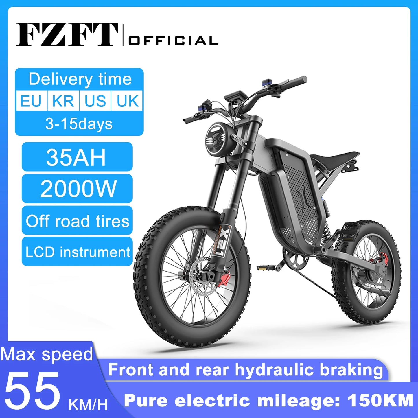 FZFT X21 Adults Electric Bike 2000W 48V35AH High Capacity Battery Electric Motorcycles 20 Inch Off-Road Tyre Mountain Ebike X20