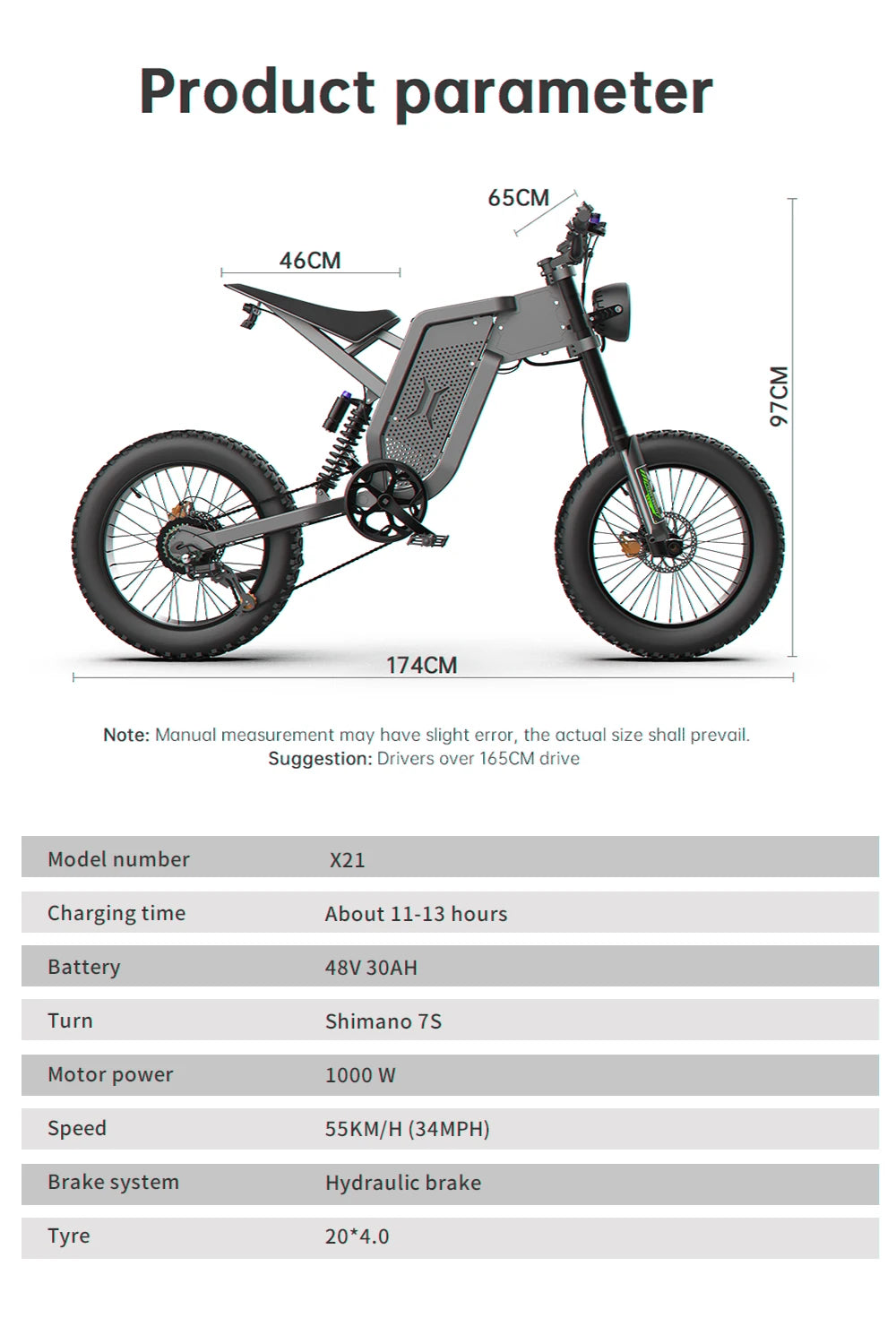 FZFT X21 Adults Electric Bike 2000W 48V35AH High Capacity Battery Electric Motorcycles 20 Inch Off-Road Tyre Mountain Ebike X20