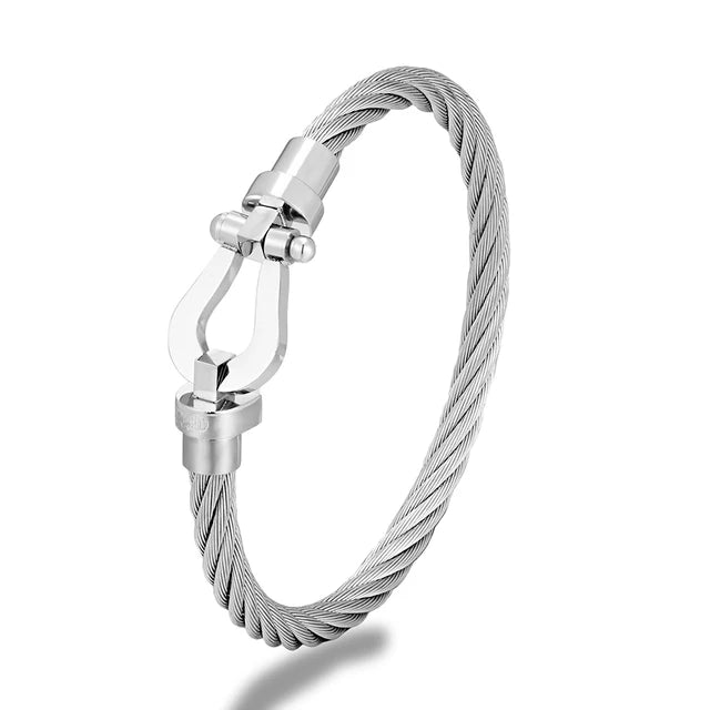 Fashion Horseshoe Knot Clasp Bracelets Mens Womens Stainless Steel Wire Cable Bangles Handmade Creative Homme Male Brand Jewelry