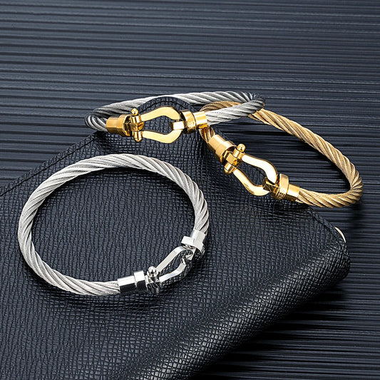 Fashion Horseshoe Knot Clasp Bracelets Mens Womens Stainless Steel Wire Cable Bangles Handmade Creative Homme Male Brand Jewelry