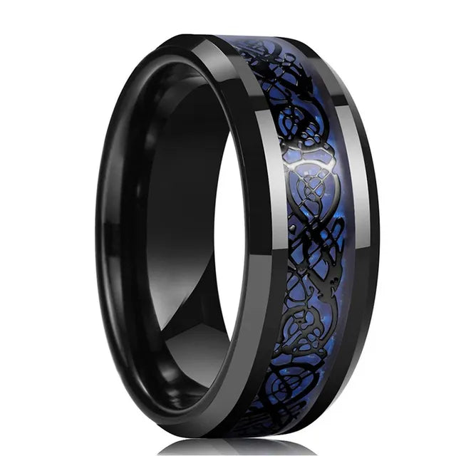 Fashion Men's 8mm Gold Color Groove Beveled Edge Tungsten Wedding Carbon Fiber Ring Punk Gear Wheel Stainless Steel Ring For Men