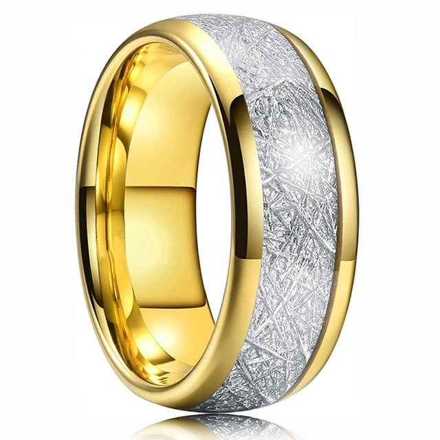 Fashion Men's 8mm Gold Color Groove Beveled Edge Tungsten Wedding Carbon Fiber Ring Punk Gear Wheel Stainless Steel Ring For Men