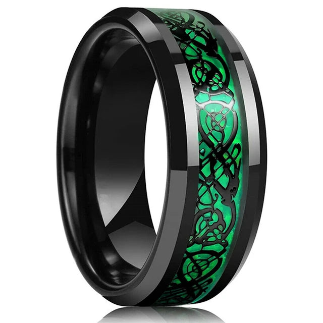 Fashion Men's 8mm Gold Color Groove Beveled Edge Tungsten Wedding Carbon Fiber Ring Punk Gear Wheel Stainless Steel Ring For Men