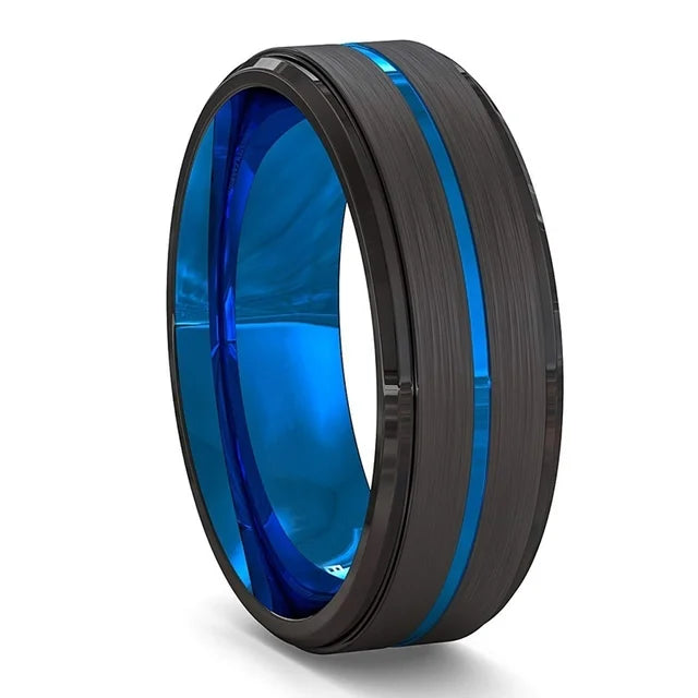 Fashion Men's 8mm Gold Color Groove Beveled Edge Tungsten Wedding Carbon Fiber Ring Punk Gear Wheel Stainless Steel Ring For Men