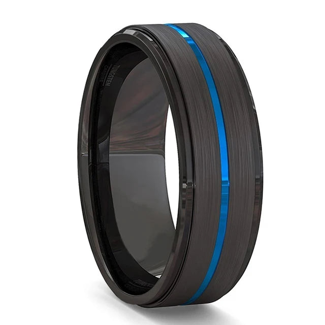 Fashion Men's 8mm Gold Color Groove Beveled Edge Tungsten Wedding Carbon Fiber Ring Punk Gear Wheel Stainless Steel Ring For Men