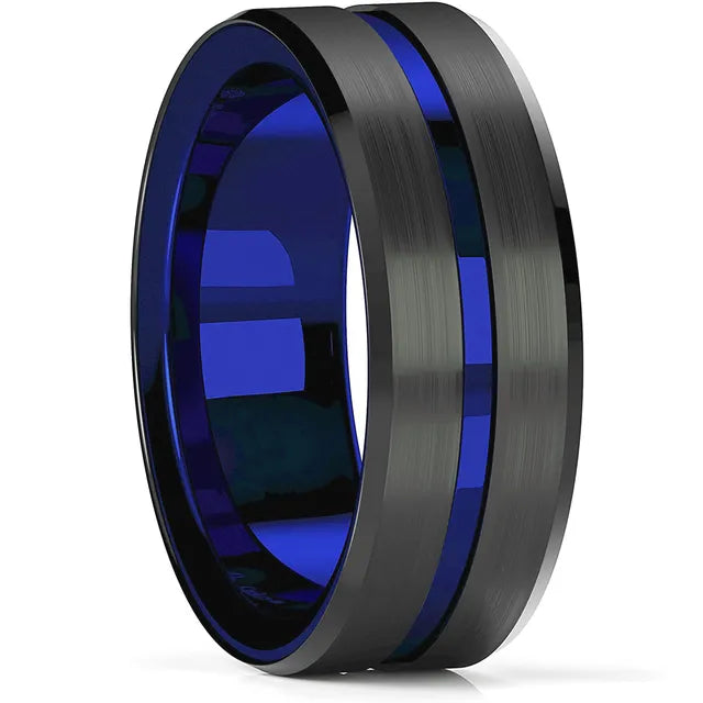Fashion Men's 8mm Gold Color Groove Beveled Edge Tungsten Wedding Carbon Fiber Ring Punk Gear Wheel Stainless Steel Ring For Men