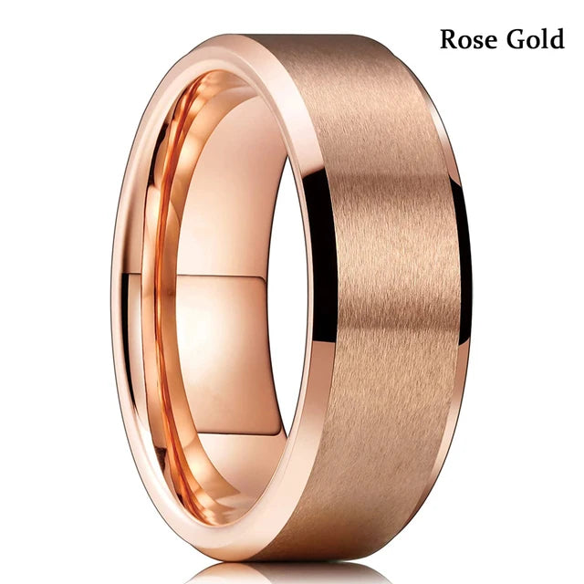 Fashion Men's 8mm Gold Color Groove Beveled Edge Tungsten Wedding Carbon Fiber Ring Punk Gear Wheel Stainless Steel Ring For Men