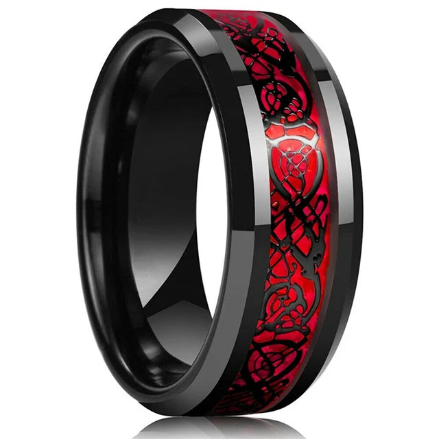 Fashion Men's 8mm Gold Color Groove Beveled Edge Tungsten Wedding Carbon Fiber Ring Punk Gear Wheel Stainless Steel Ring For Men