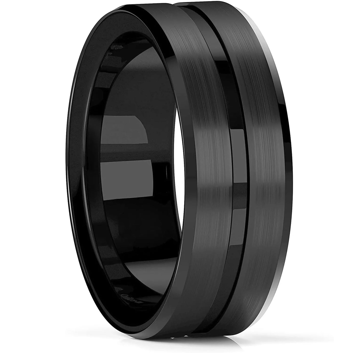 Fashion Men's 8mm Gold Color Groove Beveled Edge Tungsten Wedding Carbon Fiber Ring Punk Gear Wheel Stainless Steel Ring For Men