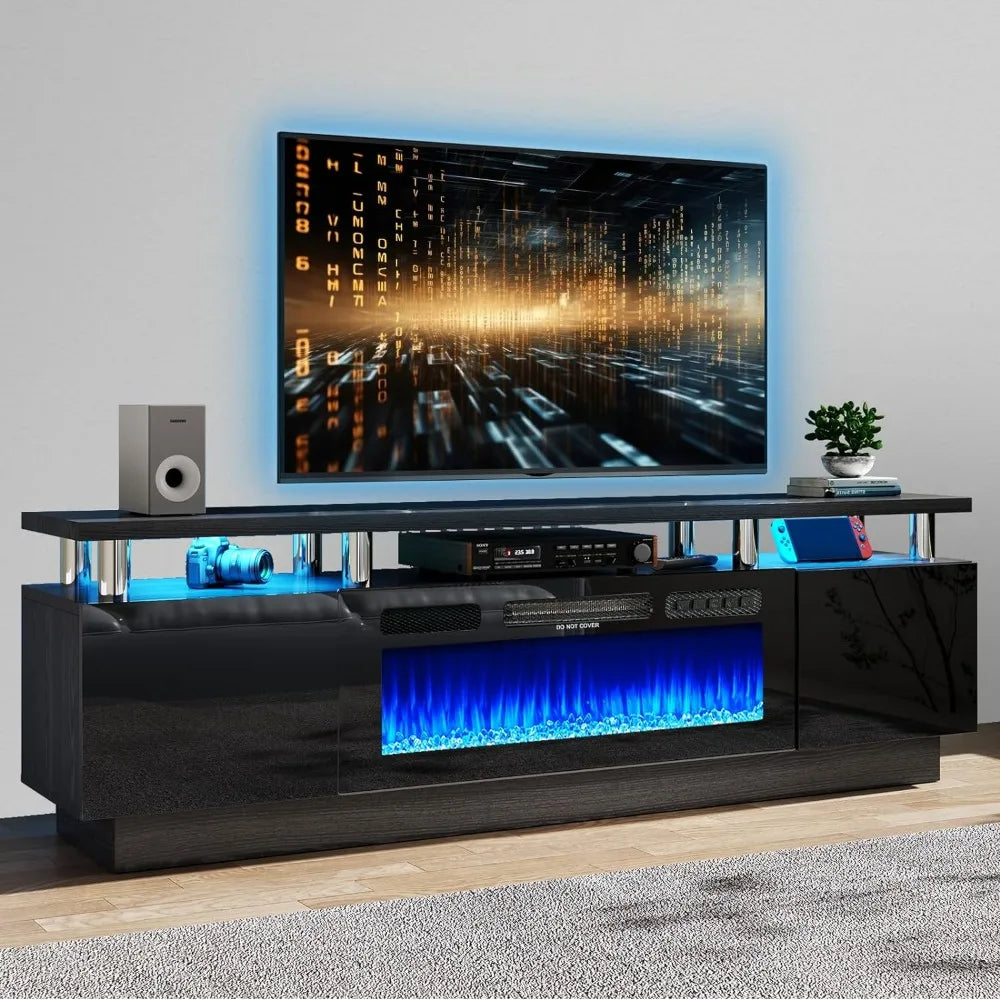 Fireplace TV Stand with 36" Electric Fireplace,LED Light Entertainment Center,2 Tier TV Console Stand for TVs Up to 80