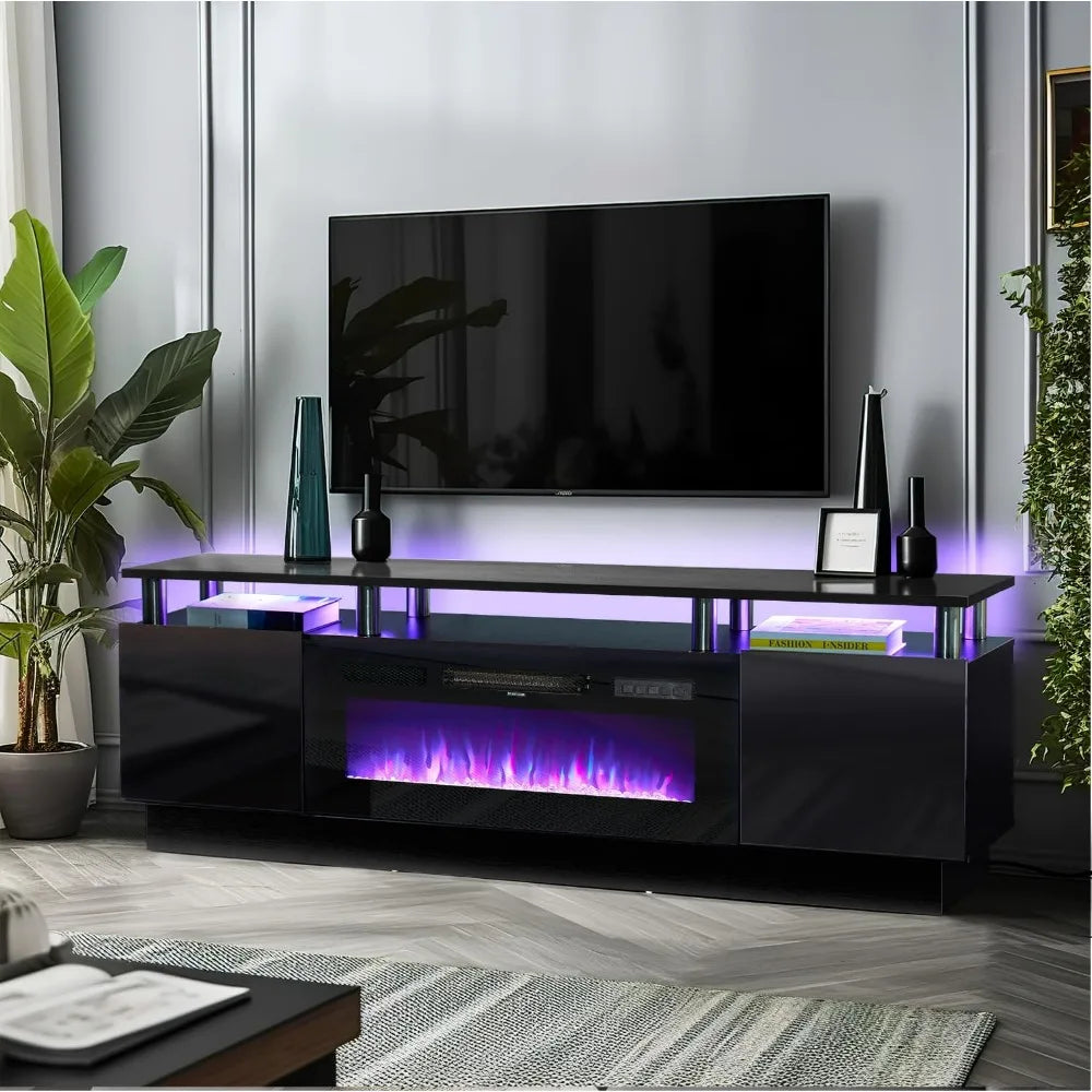 Fireplace TV Stand with 36" Electric Fireplace,LED Light Entertainment Center,2 Tier TV Console Stand for TVs Up to 80