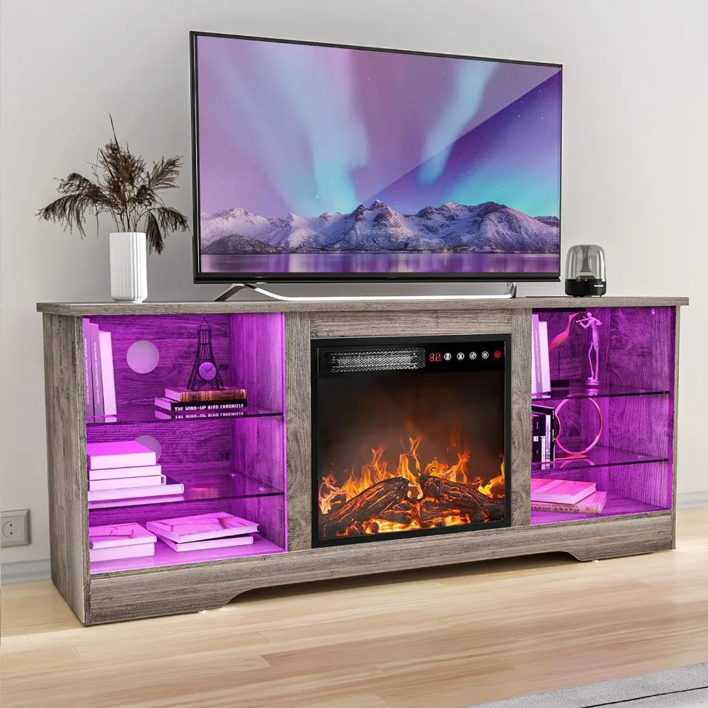 Modern Entertainment Center for TVs up to 68 inch, led lights w/remote control