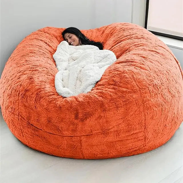 Giant Fur Bean Bag Chair Cover for Kids Adults,Living Room Furniture Big Round Soft Fluffy Faux Fur Beanbag Lazy Sofa Bed Cover