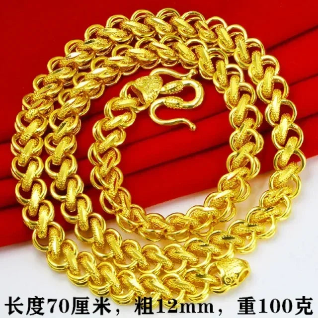 Gold shop with 9999 24K real gold necklace men's and women's gold necklace fortune into treasure boss chain rich gold necklace