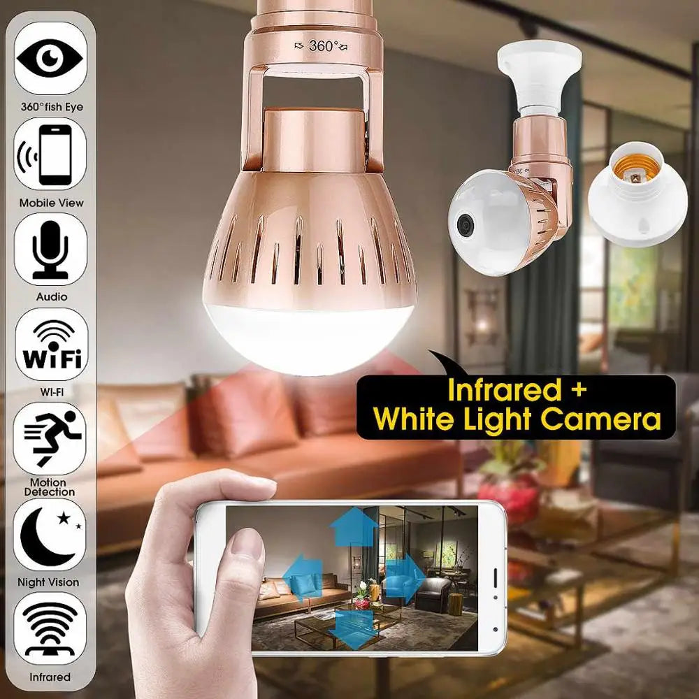 200W  Camera Bulb Lamp light Wireless 2MP HD 360 Degrees Panoramic Light Home Cctv Security Video Surveillance Wifi  Camera