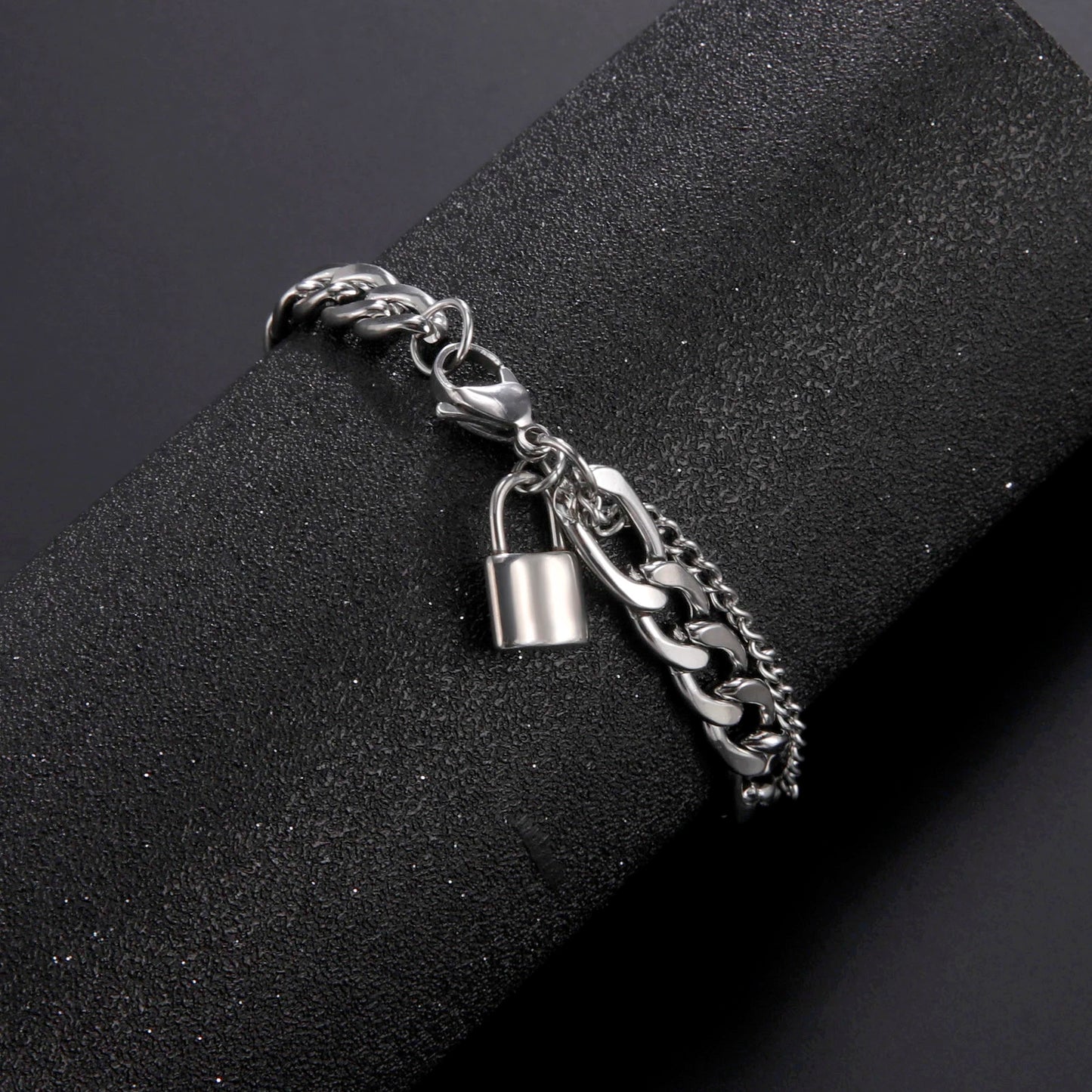 Hip Hop Jewelry for Men Stainless Steel Double Layer Cuban Chain Bracelet for Women Padlock Pendant Jewelry for Party Gift