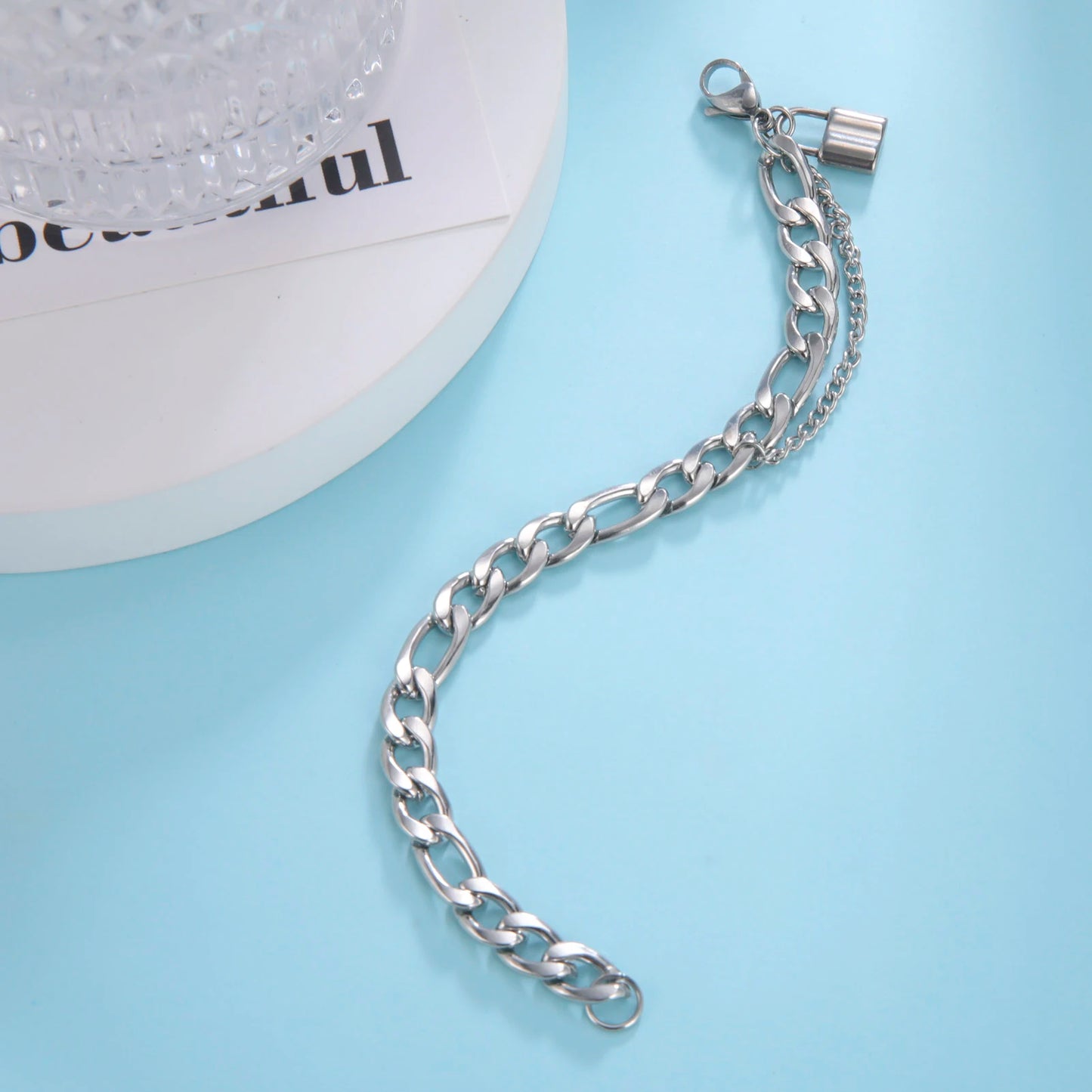 Hip Hop Jewelry for Men Stainless Steel Double Layer Cuban Chain Bracelet for Women Padlock Pendant Jewelry for Party Gift