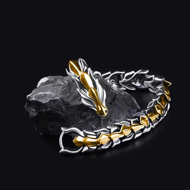 Hip Hop Personality Men's Silver Plated Keel Bracelet Charm Fashion Dragon Animal Bracelet Teen Accessories Gifts For Father Men