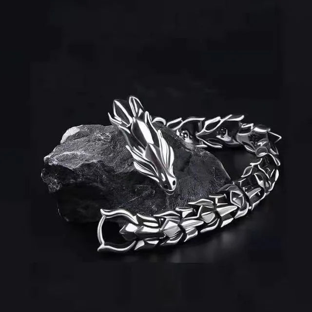 Hip Hop Personality Men's Silver Plated Keel Bracelet Charm Fashion Dragon Animal Bracelet Teen Accessories Gifts For Father Men