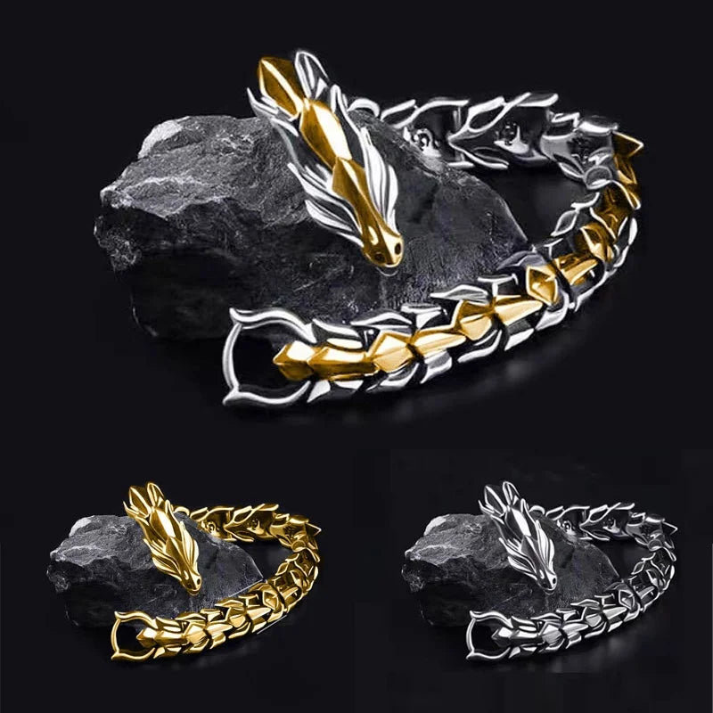 Hip Hop Personality Men's Silver Plated Keel Bracelet Charm Fashion Dragon Animal Bracelet Teen Accessories Gifts For Father Men