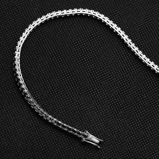 KNOBSPIN Black Moissanite Tennis Bracelet 925 Sterling Silver Plated 18k White Gold Bracelet for Women Man Hip Hop Party Jewelry