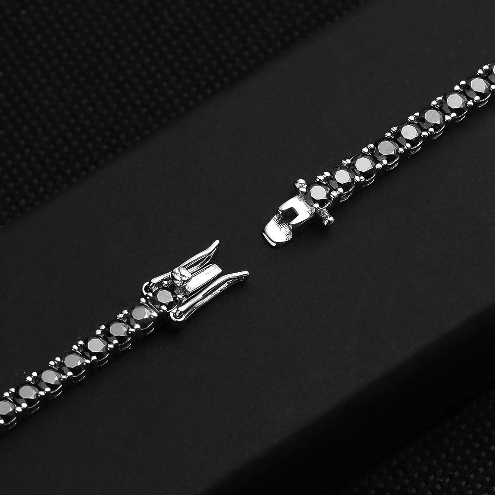 KNOBSPIN Black Moissanite Tennis Bracelet 925 Sterling Silver Plated 18k White Gold Bracelet for Women Man Hip Hop Party Jewelry