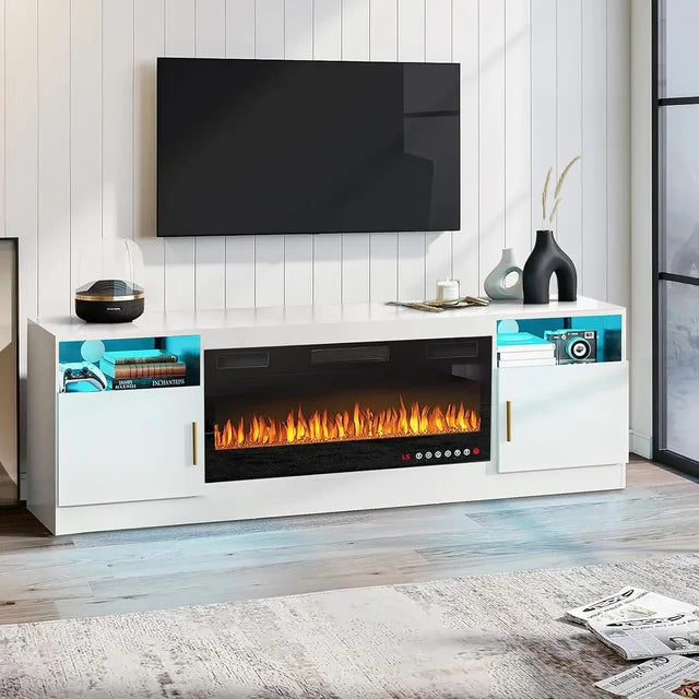 LED TV Stand, or TVs Up To 80", 36" Electric Fireplace,TVs Stands with Fireplace LED Light, TV Stand