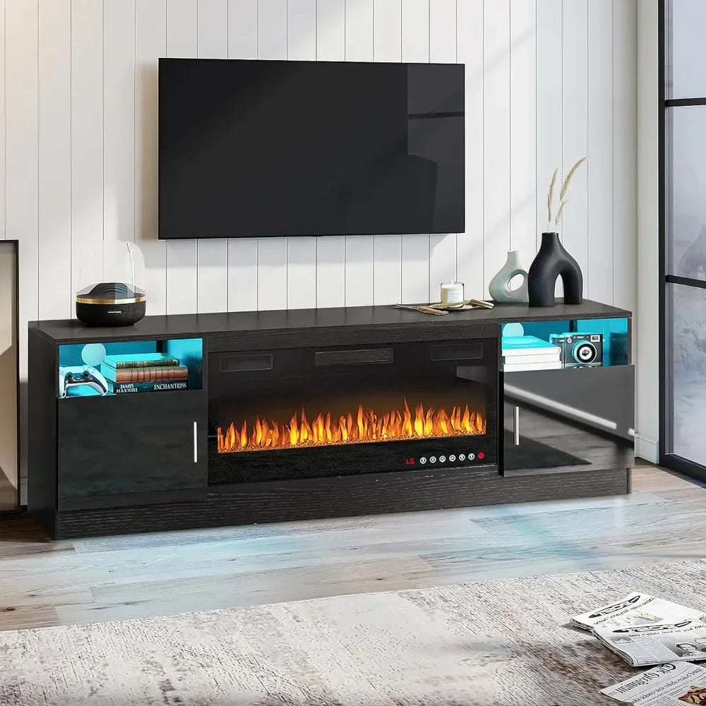 LED TV Stand, or TVs Up To 80", 36" Electric Fireplace,TVs Stands with Fireplace LED Light, TV Stand