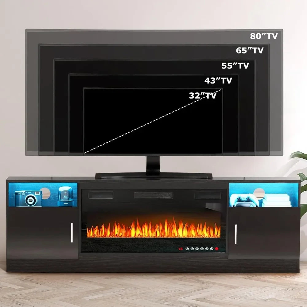 LED TV Stand, or TVs Up To 80", 36" Electric Fireplace,TVs Stands with Fireplace LED Light, TV Stand