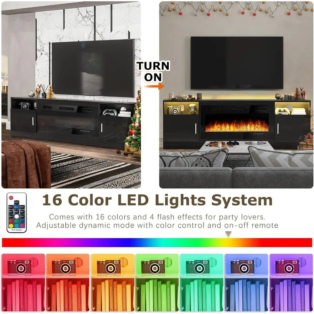 LED TV Stand, or TVs Up To 80", 36" Electric Fireplace,TVs Stands with Fireplace LED Light, TV Stand