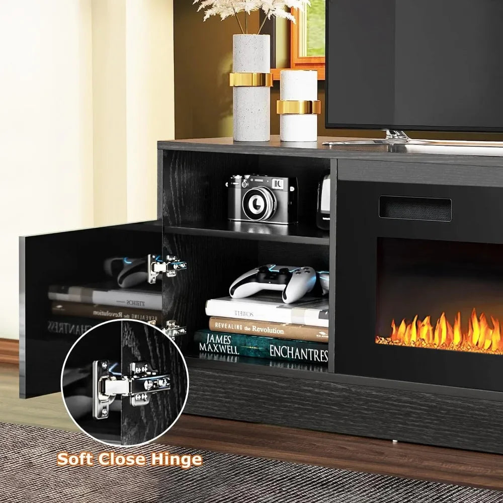 LED TV Stand, or TVs Up To 80", 36" Electric Fireplace,TVs Stands with Fireplace LED Light, TV Stand