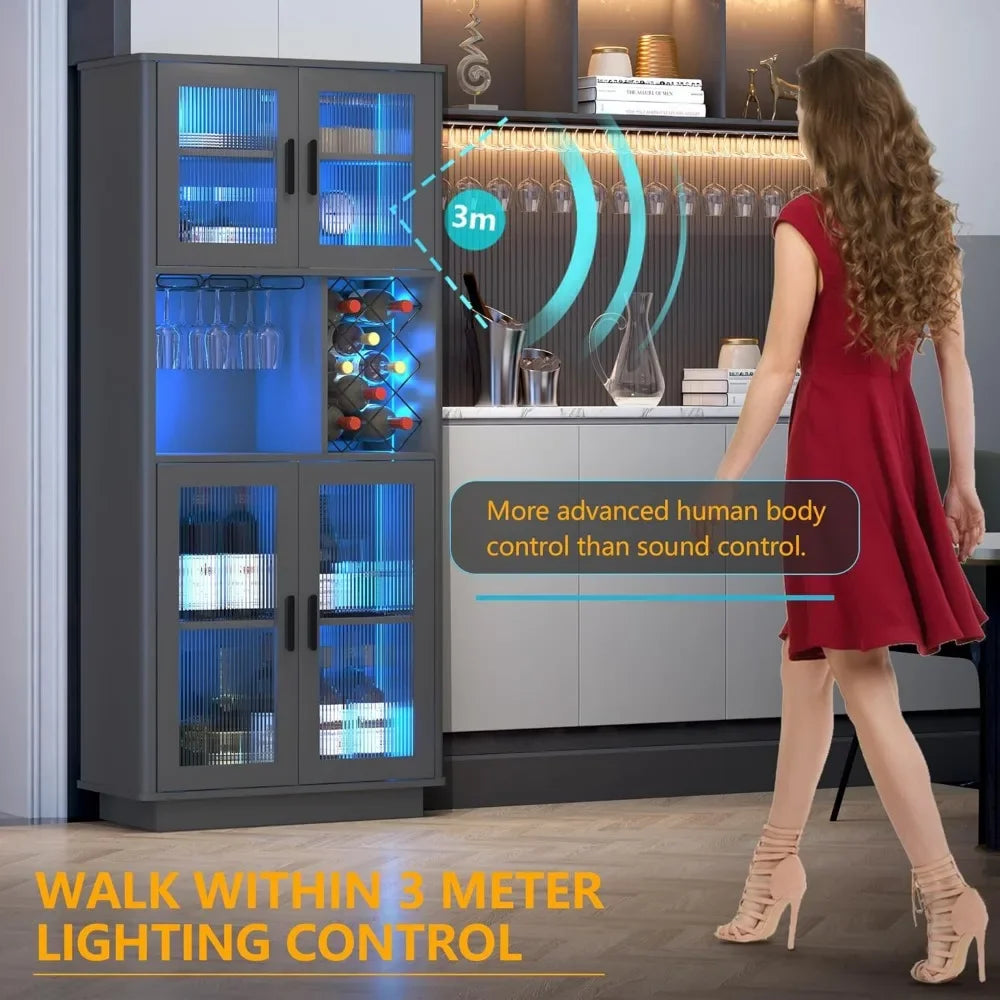 LED Wine Cabinets with Removable Wine Rack, comes with motion sensors that you can turn off and on. The lights are also dimable which is something not a lot of them have.