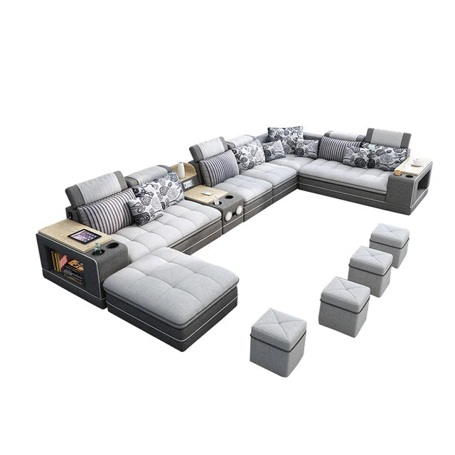 Linlamlim Fabric Living Room Sofas Sets with Bluetooth Speaker Sound System, Big U Shape Corner Cloth Couch for Modern Furniture