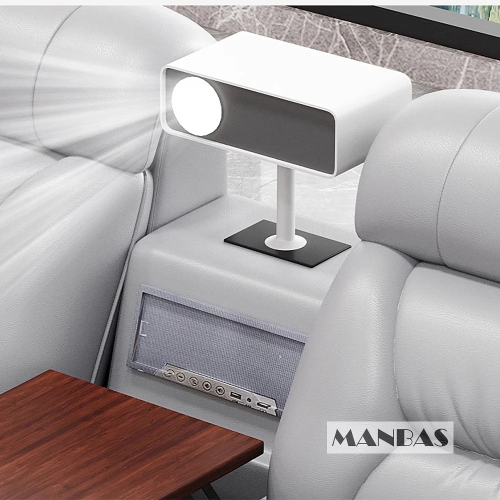 MANBAS Genuine Leather Living Room Sofas Sets Power Reclining Couch Electric Recliners With Projector, USB, Speaker & Cup Holder