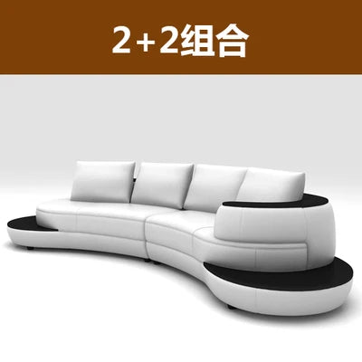 MANBAS Top Grain Genuine Leather Sofa with Corner Sectional Modern Italian Leather Couch Big Arc Shape Living Room Sofas Set