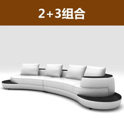 MANBAS Top Grain Genuine Leather Sofa with Corner Sectional Modern Italian Leather Couch Big Arc Shape Living Room Sofas Set