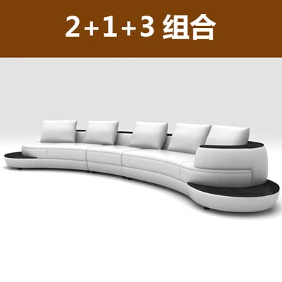 MANBAS Top Grain Genuine Leather Sofa with Corner Sectional Modern Italian Leather Couch Big Arc Shape Living Room Sofas Set