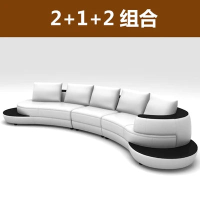 MANBAS Top Grain Genuine Leather Sofa with Corner Sectional Modern Italian Leather Couch Big Arc Shape Living Room Sofas Set