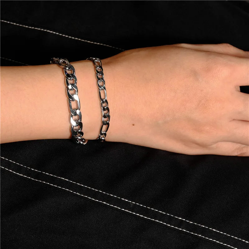 Men's Black Cross Silver Color Stainless Steel Rubber Bracelet Cuff Bangle Chain Wristband Jewelry 8.5"