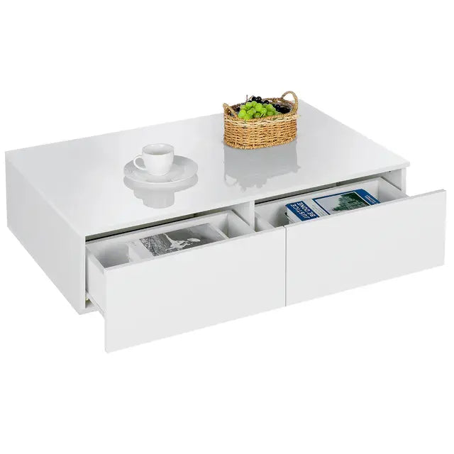 Modern High Gloss RGB LED Coffee Table with 4 Drawer Storage Organizer Sofa Side Table End Table Furniture for Living Room