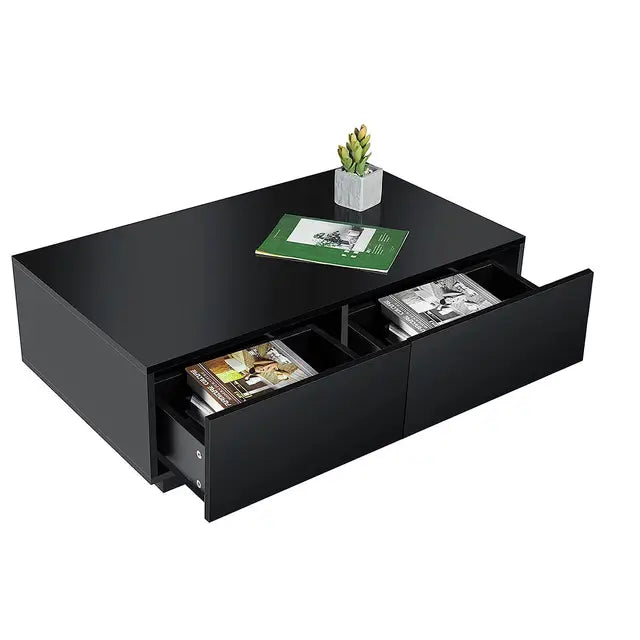 Modern High Gloss RGB LED Coffee Table with 4 Drawer Storage Organizer Sofa Side Table End Table Furniture for Living Room