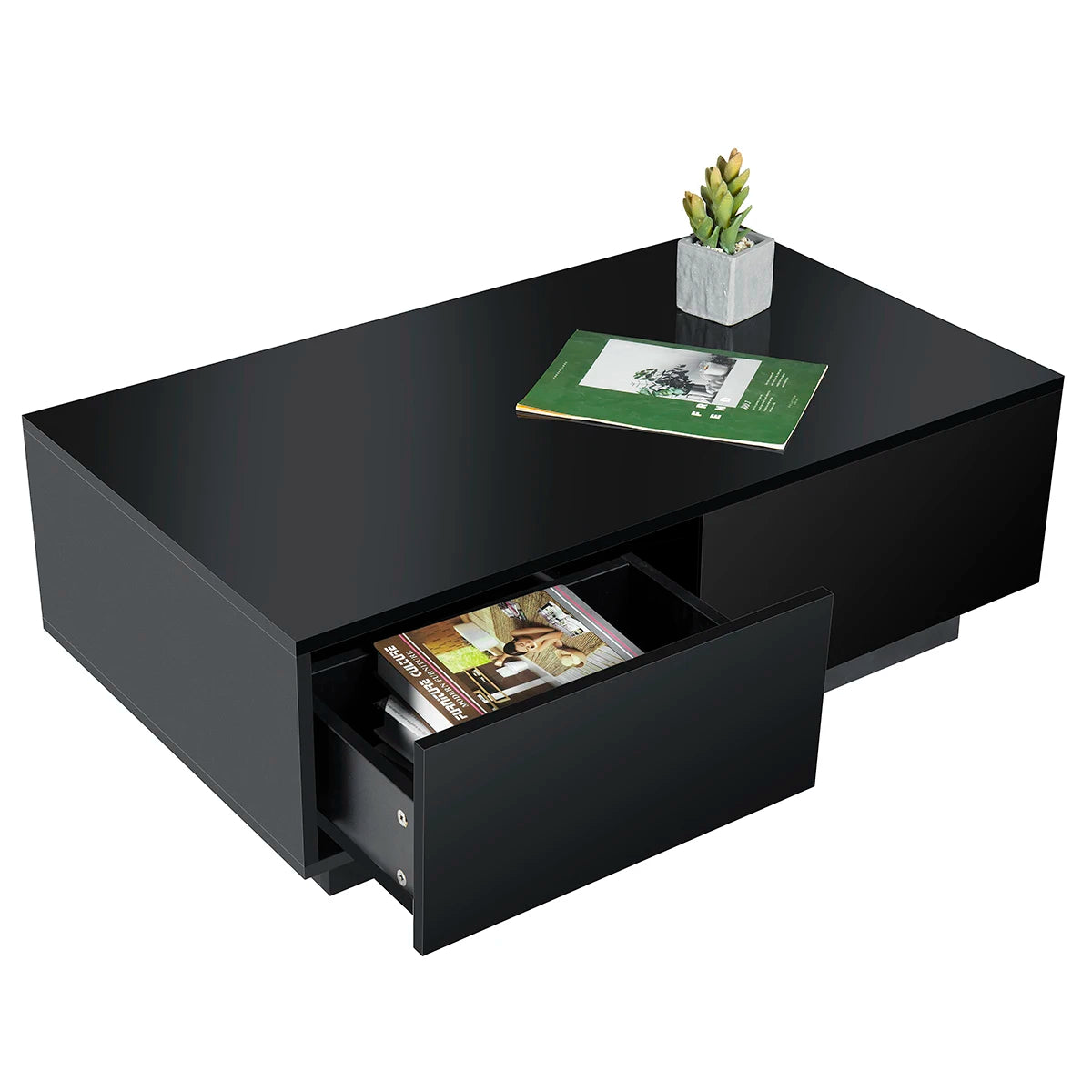 Modern High Gloss RGB LED Coffee Table with 4 Drawer Storage Organizer Sofa Side Table End Table Furniture for Living Room