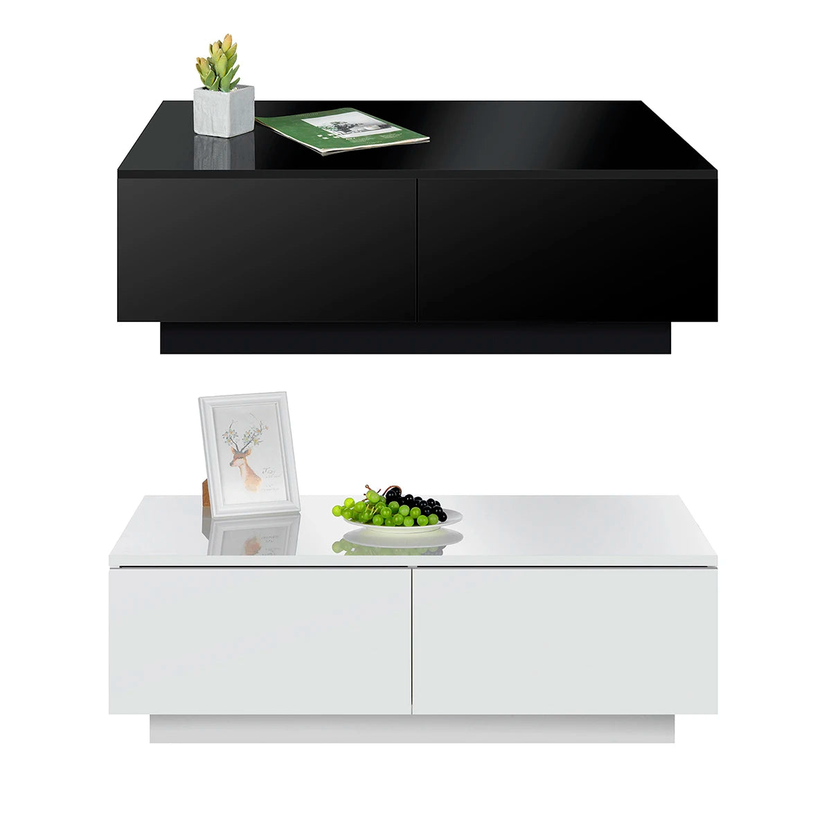 Modern High Gloss RGB LED Coffee Table with 4 Drawer Storage Organizer Sofa Side Table End Table Furniture for Living Room