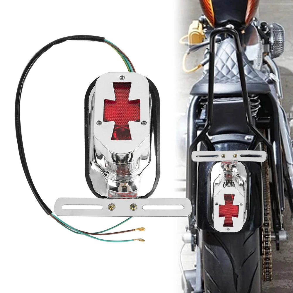 Motorcycle Parts Maltese Cross Tail Light Metal Tail Light Iron Cross Brake Light For Harley Davidson Chromed